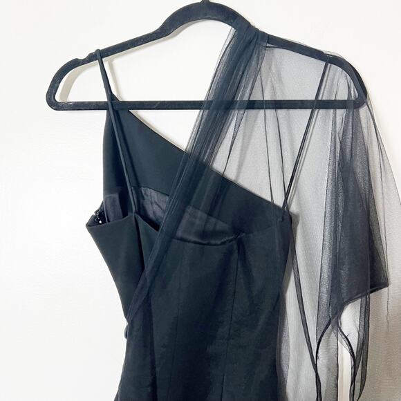 Cushnie Black Single Sleeve Mini Dress Tulle Overlay Size 0 - Picture 8 of 9